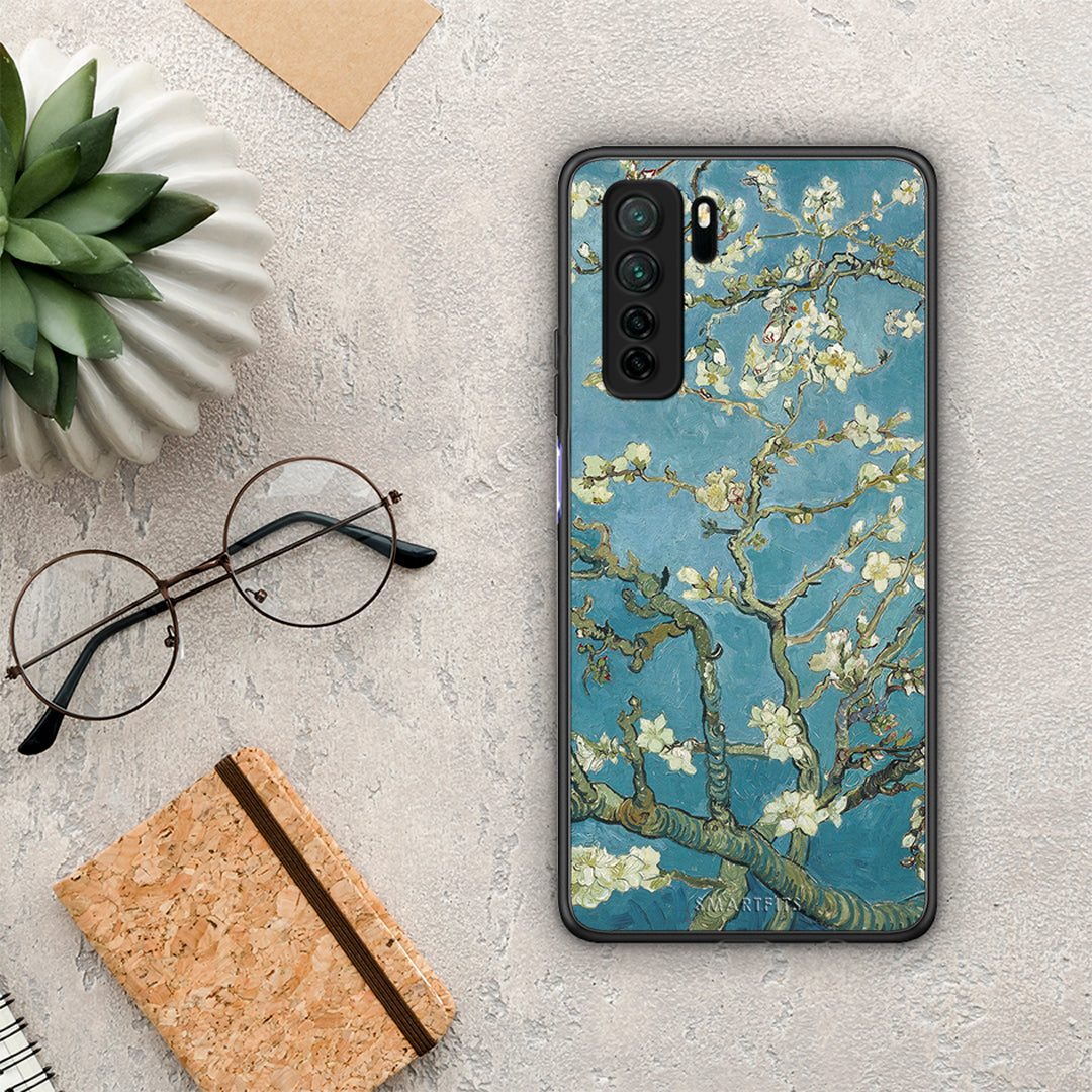Θήκη Huawei P40 Lite 5G White Blossoms από τη Smartfits με σχέδιο στο πίσω μέρος και μαύρο περίβλημα | Huawei P40 Lite 5G White Blossoms Case with Colorful Back and Black Bezels