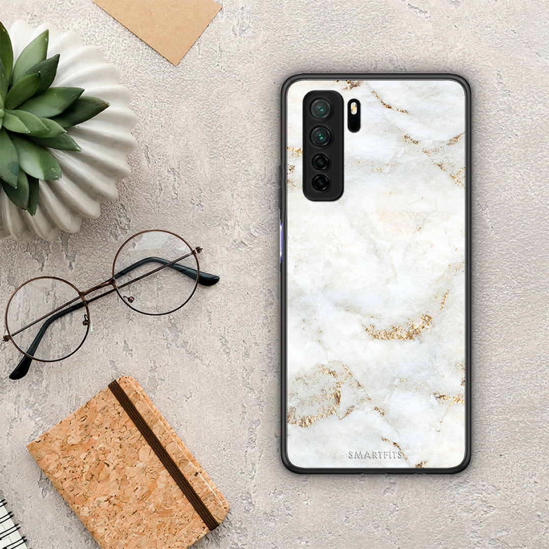 Θήκη Huawei P40 Lite 5G White Gold Marble από τη Smartfits με σχέδιο στο πίσω μέρος και μαύρο περίβλημα | Huawei P40 Lite 5G White Gold Marble Case with Colorful Back and Black Bezels