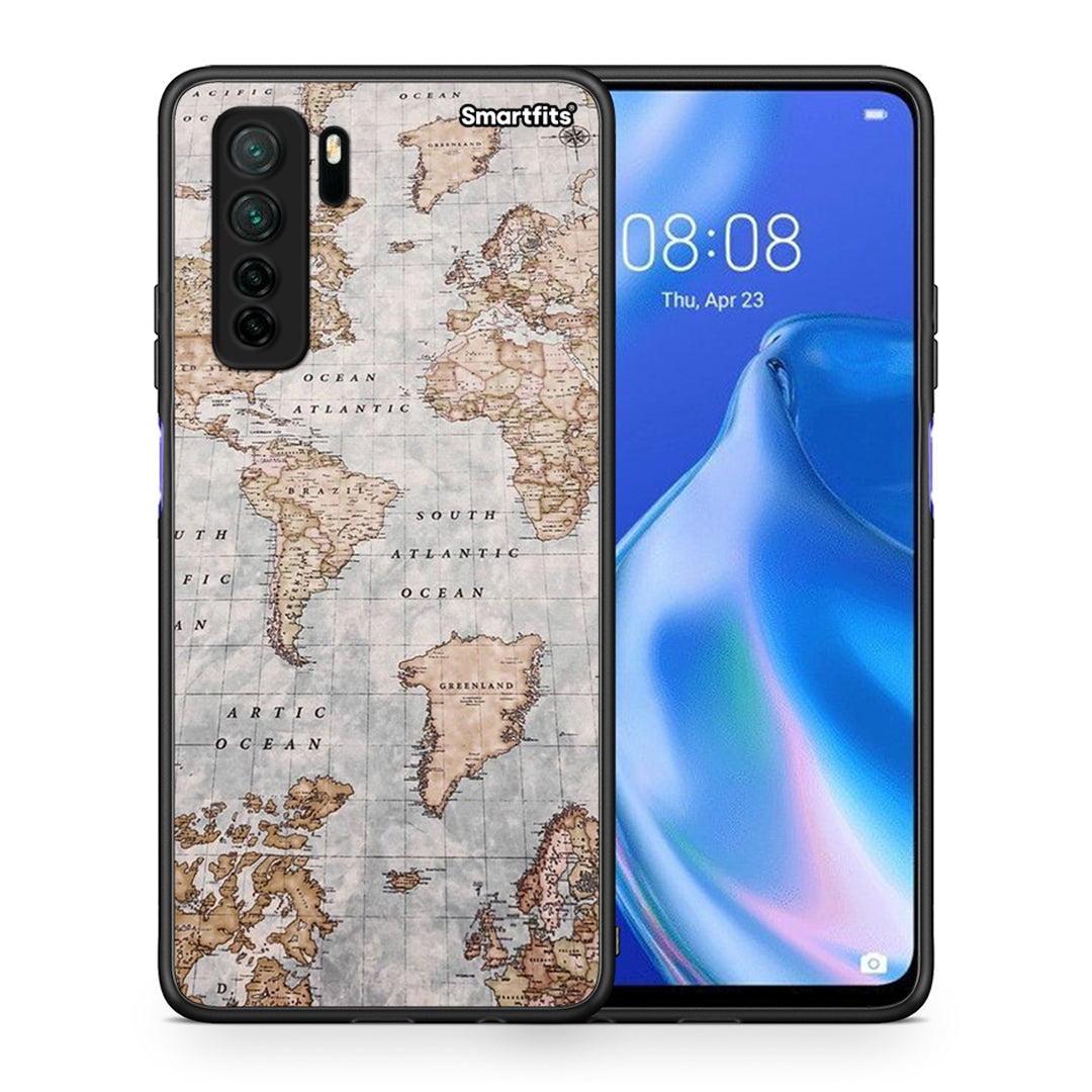 Θήκη Huawei P40 Lite 5G World Map από τη Smartfits με σχέδιο στο πίσω μέρος και μαύρο περίβλημα | Huawei P40 Lite 5G World Map Case with Colorful Back and Black Bezels