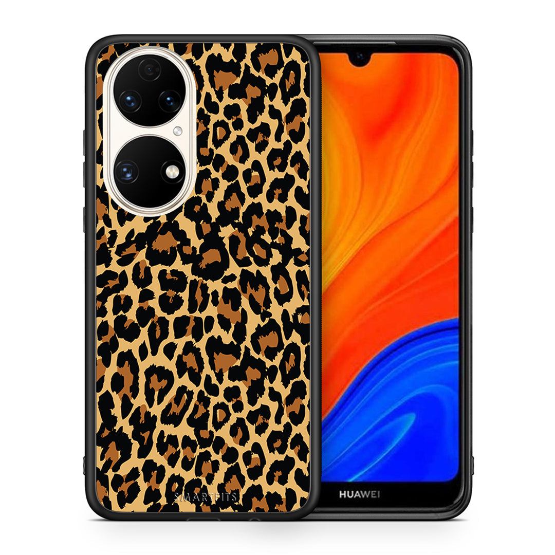 Θήκη Huawei P50 Leopard Animal από τη Smartfits με σχέδιο στο πίσω μέρος και μαύρο περίβλημα | Huawei P50 Leopard Animal case with colorful back and black bezels