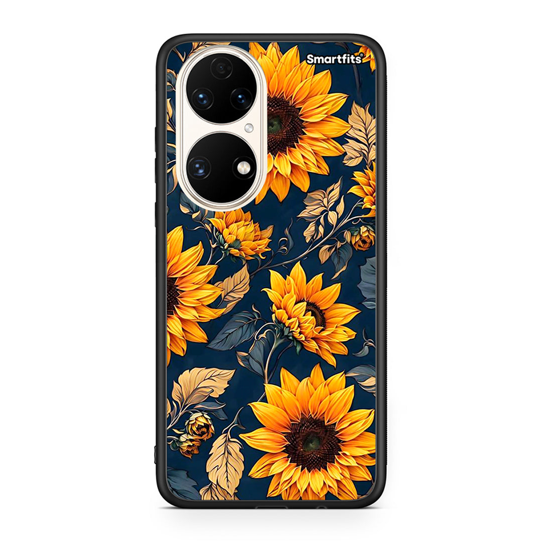 Huawei P50 Autumn Sunflowers Θήκη από τη Smartfits με σχέδιο στο πίσω μέρος και μαύρο περίβλημα | Smartphone case with colorful back and black bezels by Smartfits