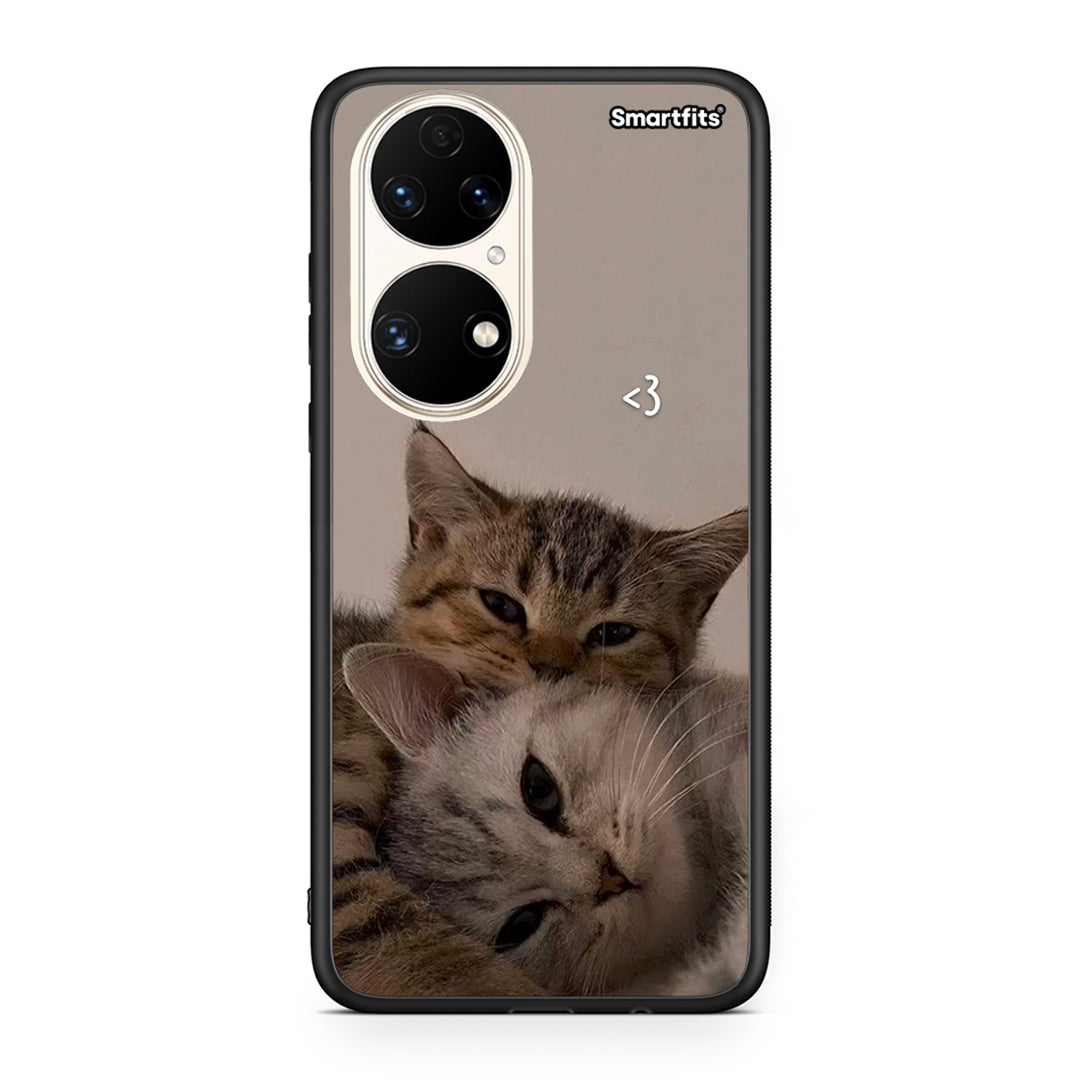Huawei P50 Cats In Love Θήκη από τη Smartfits με σχέδιο στο πίσω μέρος και μαύρο περίβλημα | Smartphone case with colorful back and black bezels by Smartfits