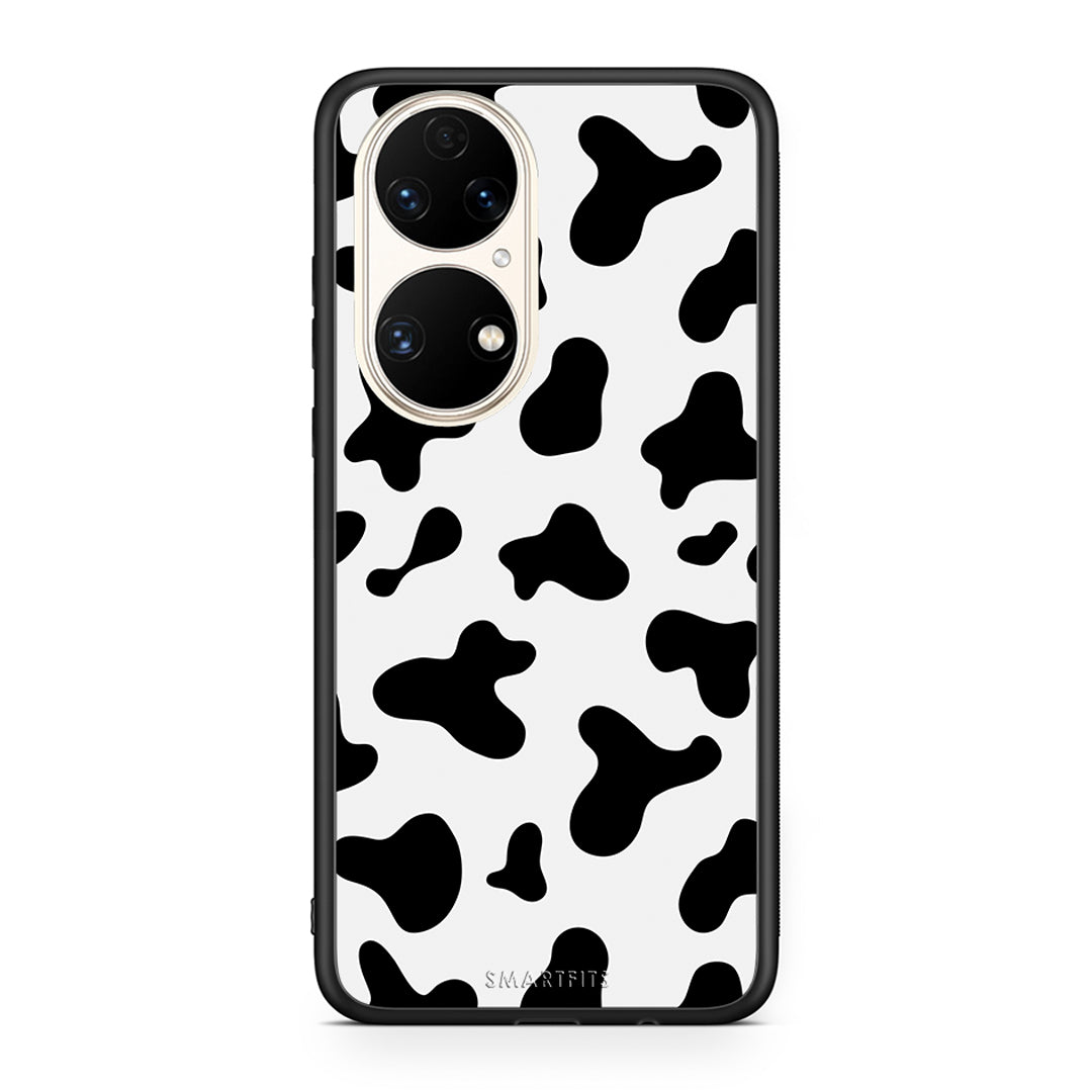 Huawei P50 Cow Print θήκη από τη Smartfits με σχέδιο στο πίσω μέρος και μαύρο περίβλημα | Smartphone case with colorful back and black bezels by Smartfits