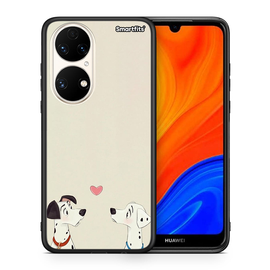 Θήκη Huawei P50 Dalmatians Love από τη Smartfits με σχέδιο στο πίσω μέρος και μαύρο περίβλημα | Huawei P50 Dalmatians Love case with colorful back and black bezels