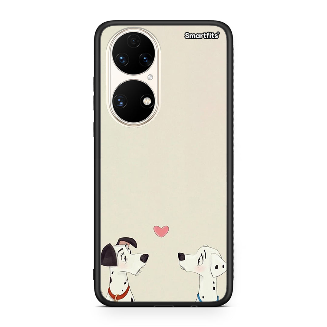 Huawei P50 Dalmatians Love θήκη από τη Smartfits με σχέδιο στο πίσω μέρος και μαύρο περίβλημα | Smartphone case with colorful back and black bezels by Smartfits