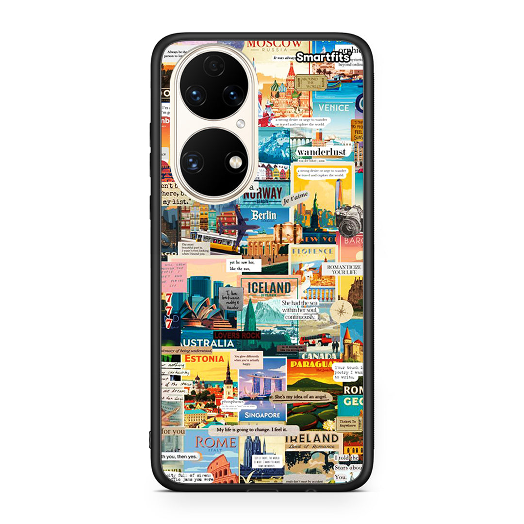 Huawei P50 Live To Travel θήκη από τη Smartfits με σχέδιο στο πίσω μέρος και μαύρο περίβλημα | Smartphone case with colorful back and black bezels by Smartfits