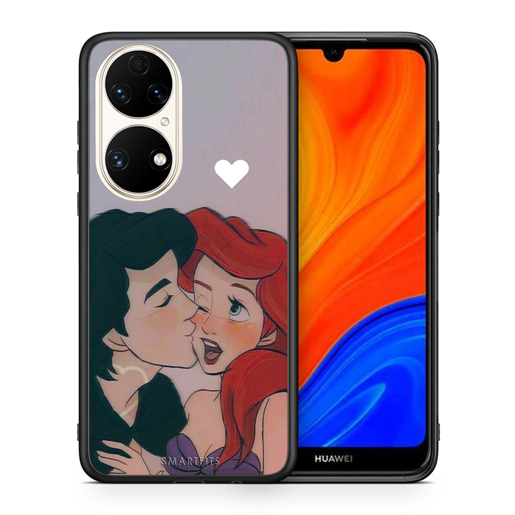 Θήκη Αγίου Βαλεντίνου Huawei P50 Mermaid Love από τη Smartfits με σχέδιο στο πίσω μέρος και μαύρο περίβλημα | Huawei P50 Mermaid Love case with colorful back and black bezels