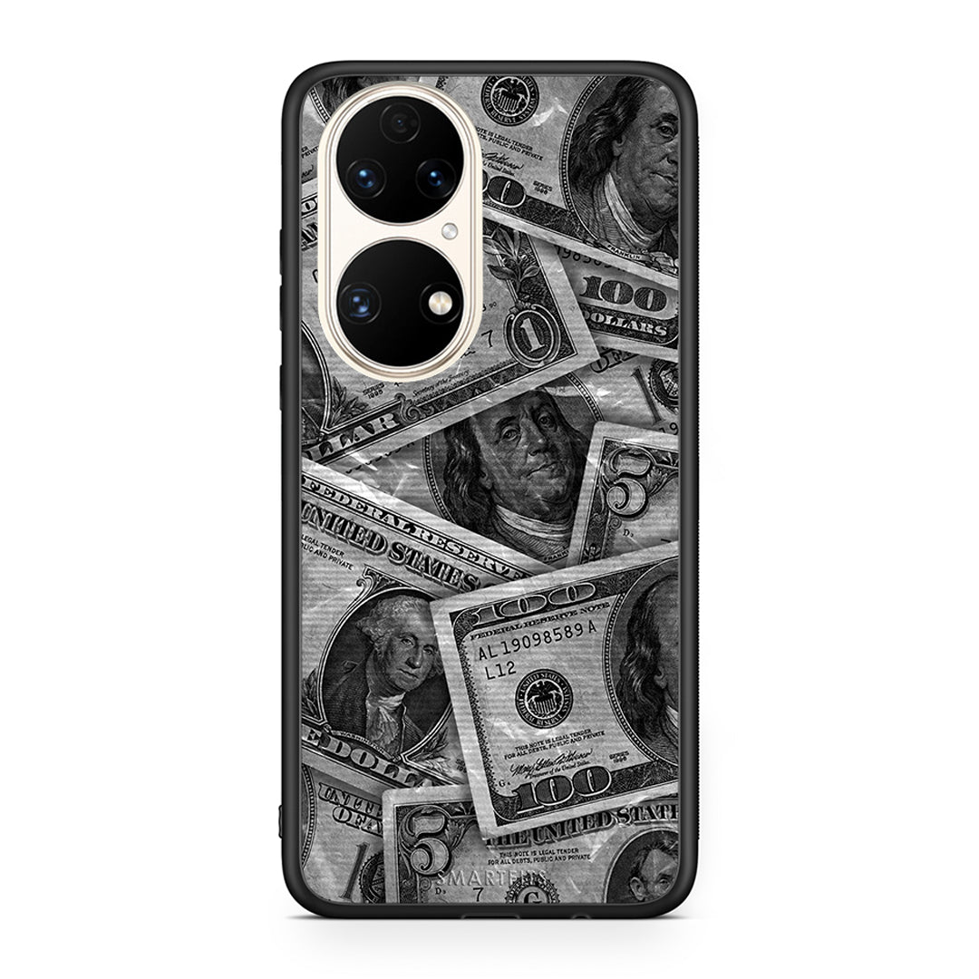 Huawei P50 Money Dollars θήκη από τη Smartfits με σχέδιο στο πίσω μέρος και μαύρο περίβλημα | Smartphone case with colorful back and black bezels by Smartfits