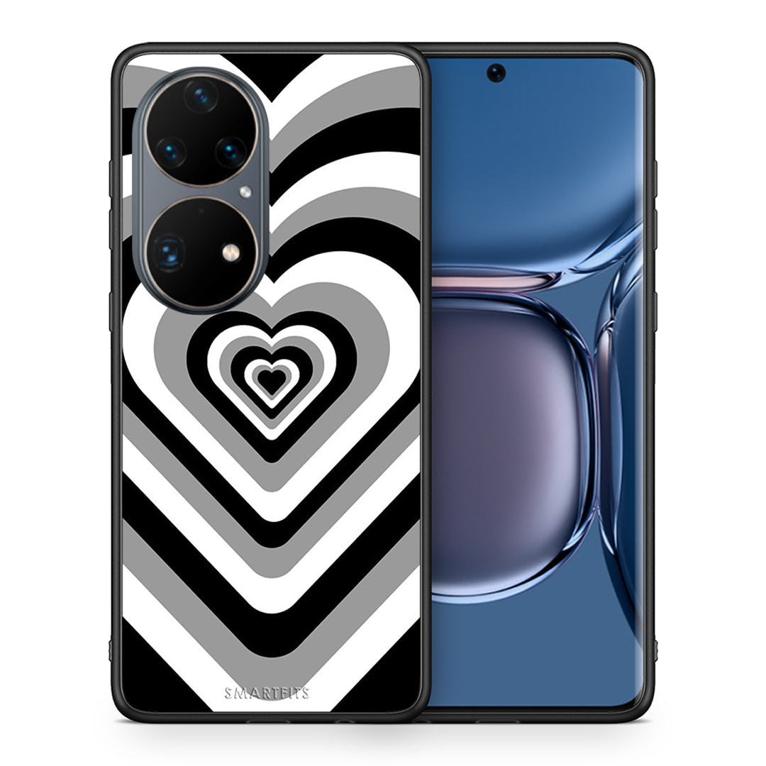 Θήκη Huawei P50 Pro Black Hearts από τη Smartfits με σχέδιο στο πίσω μέρος και μαύρο περίβλημα | Huawei P50 Pro Black Hearts case with colorful back and black bezels