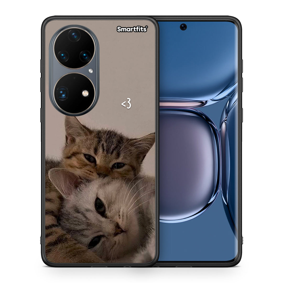 Θήκη Huawei P50 Pro Cats In Love από τη Smartfits με σχέδιο στο πίσω μέρος και μαύρο περίβλημα | Huawei P50 Pro Cats In Love case with colorful back and black bezels