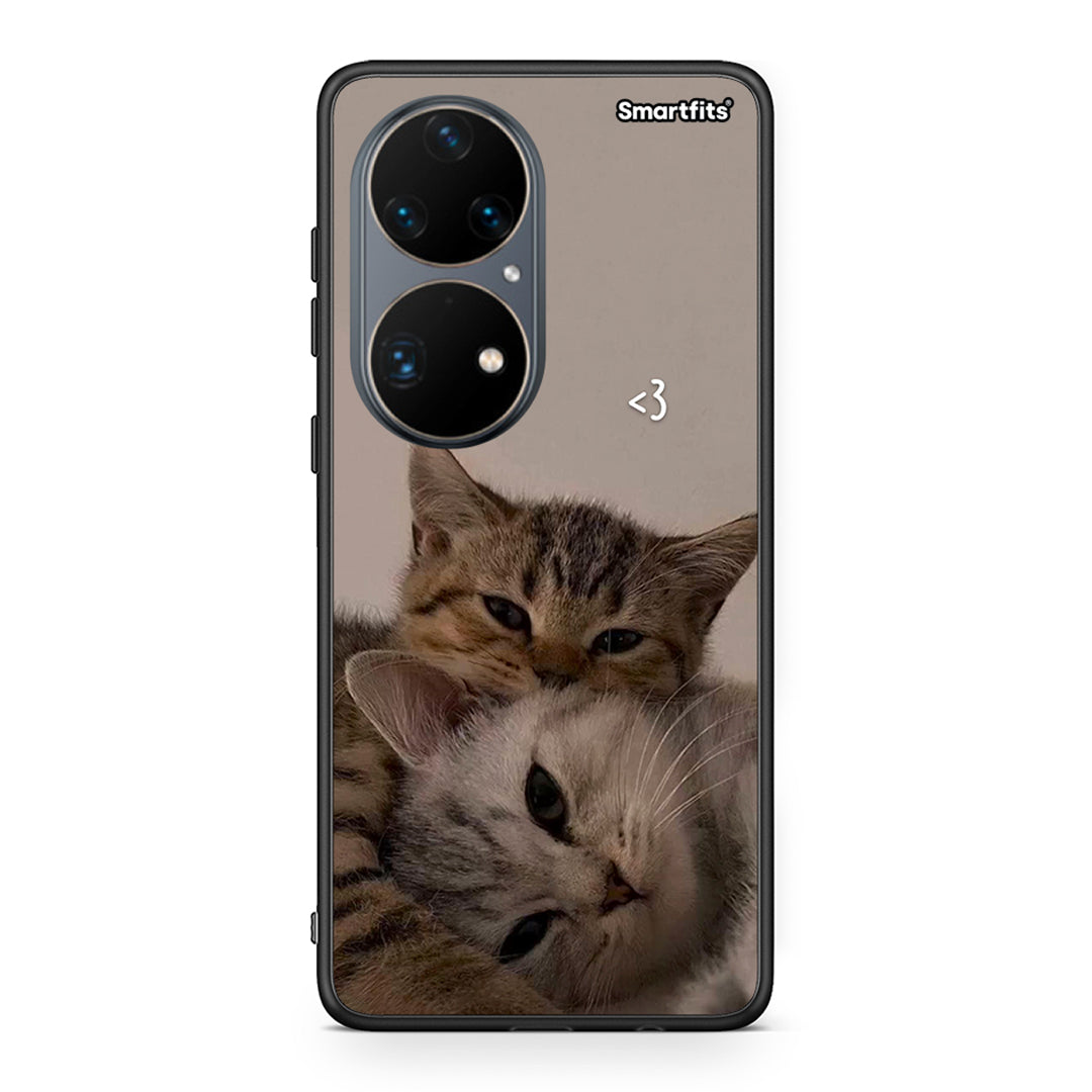 Huawei P50 Pro Cats In Love Θήκη από τη Smartfits με σχέδιο στο πίσω μέρος και μαύρο περίβλημα | Smartphone case with colorful back and black bezels by Smartfits