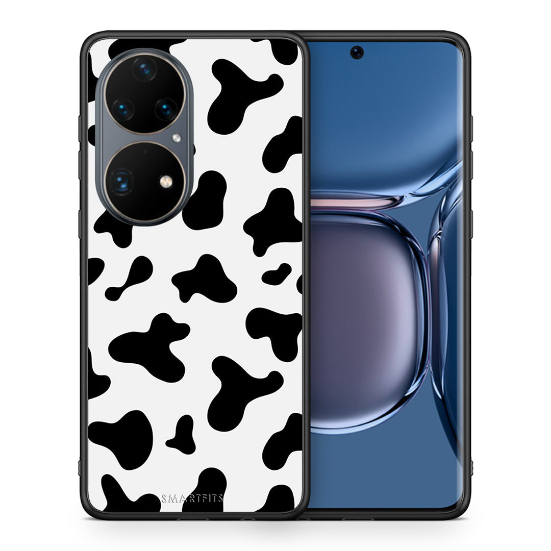Θήκη Huawei P50 Pro Cow Print από τη Smartfits με σχέδιο στο πίσω μέρος και μαύρο περίβλημα | Huawei P50 Pro Cow Print case with colorful back and black bezels