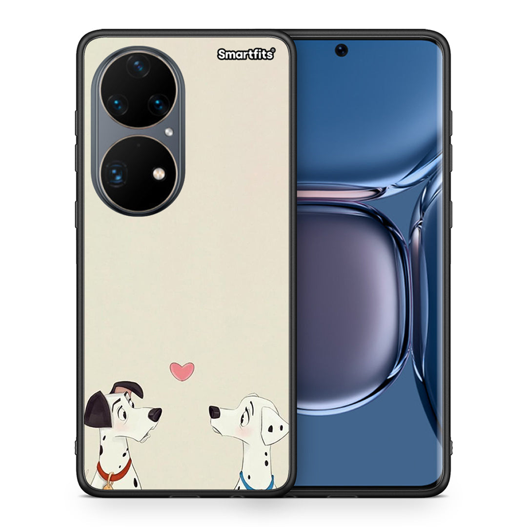Θήκη Huawei P50 Pro Dalmatians Love από τη Smartfits με σχέδιο στο πίσω μέρος και μαύρο περίβλημα | Huawei P50 Pro Dalmatians Love case with colorful back and black bezels