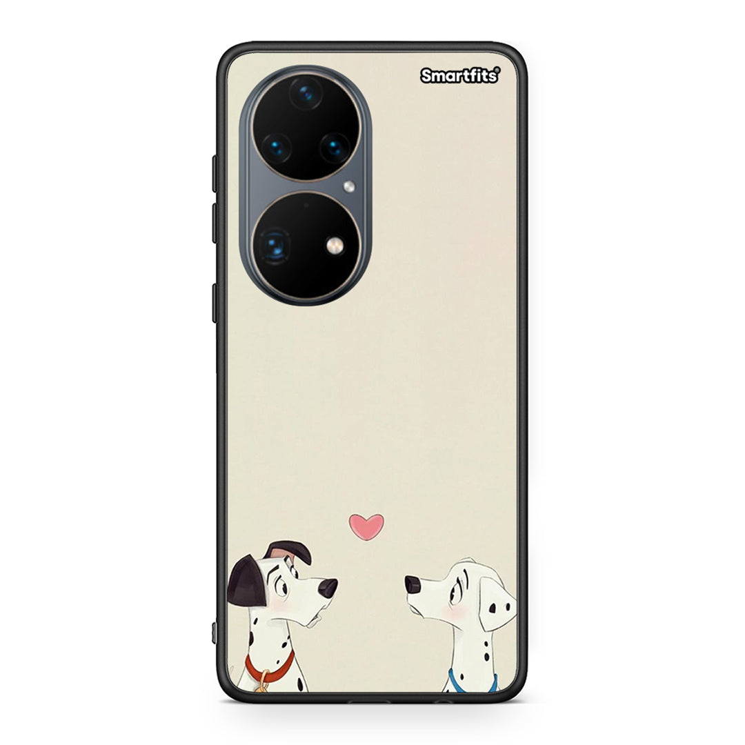 Huawei P50 Pro Dalmatians Love θήκη από τη Smartfits με σχέδιο στο πίσω μέρος και μαύρο περίβλημα | Smartphone case with colorful back and black bezels by Smartfits