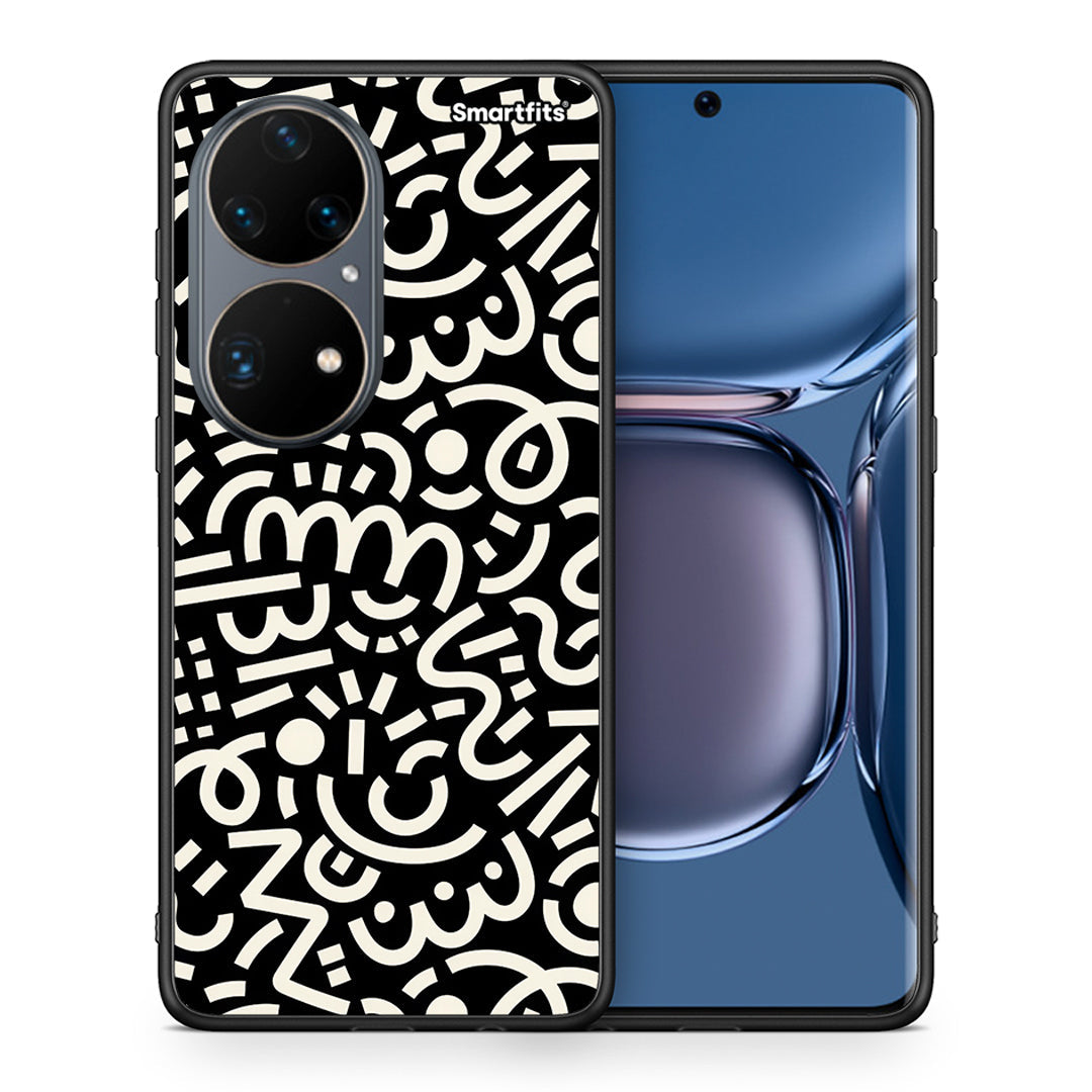 Θήκη Huawei P50 Pro Doodle Art από τη Smartfits με σχέδιο στο πίσω μέρος και μαύρο περίβλημα | Huawei P50 Pro Doodle Art case with colorful back and black bezels