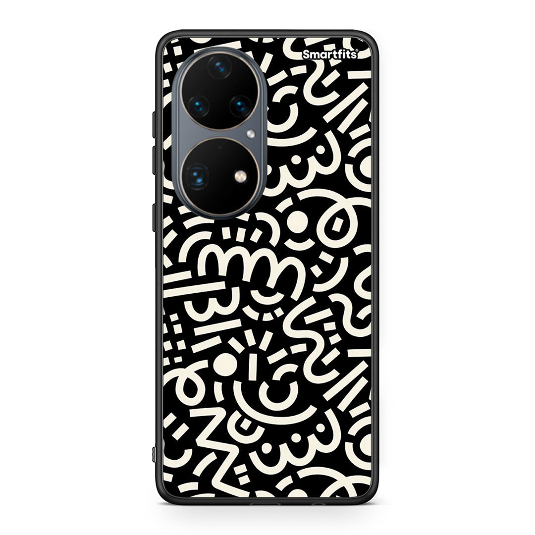 Huawei P50 Pro Doodle Art Θήκη από τη Smartfits με σχέδιο στο πίσω μέρος και μαύρο περίβλημα | Smartphone case with colorful back and black bezels by Smartfits