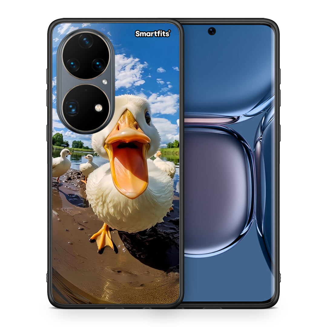 Θήκη Huawei P50 Pro Duck Face από τη Smartfits με σχέδιο στο πίσω μέρος και μαύρο περίβλημα | Huawei P50 Pro Duck Face case with colorful back and black bezels