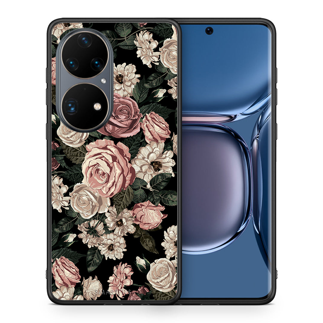 Θήκη Huawei P50 Pro Wild Roses Flower από τη Smartfits με σχέδιο στο πίσω μέρος και μαύρο περίβλημα | Huawei P50 Pro Wild Roses Flower case with colorful back and black bezels