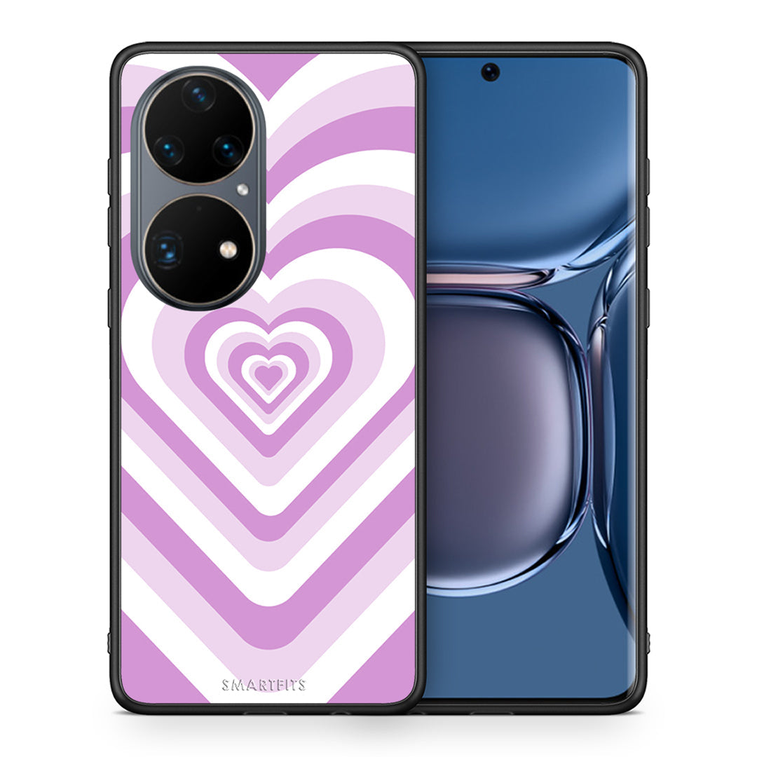 Θήκη Huawei P50 Pro Lilac Hearts από τη Smartfits με σχέδιο στο πίσω μέρος και μαύρο περίβλημα | Huawei P50 Pro Lilac Hearts case with colorful back and black bezels
