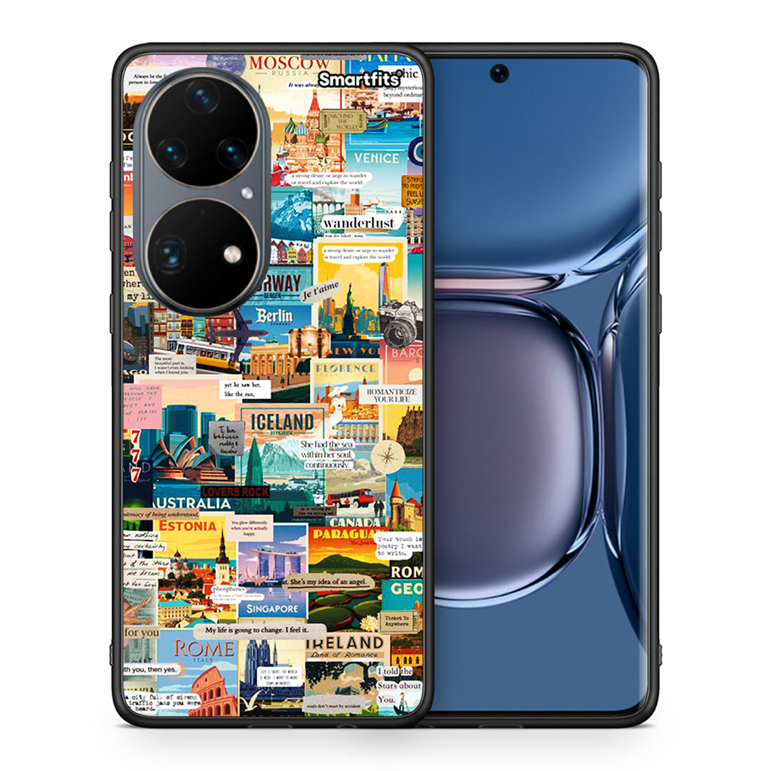 Θήκη Huawei P50 Pro Live To Travel από τη Smartfits με σχέδιο στο πίσω μέρος και μαύρο περίβλημα | Huawei P50 Pro Live To Travel case with colorful back and black bezels
