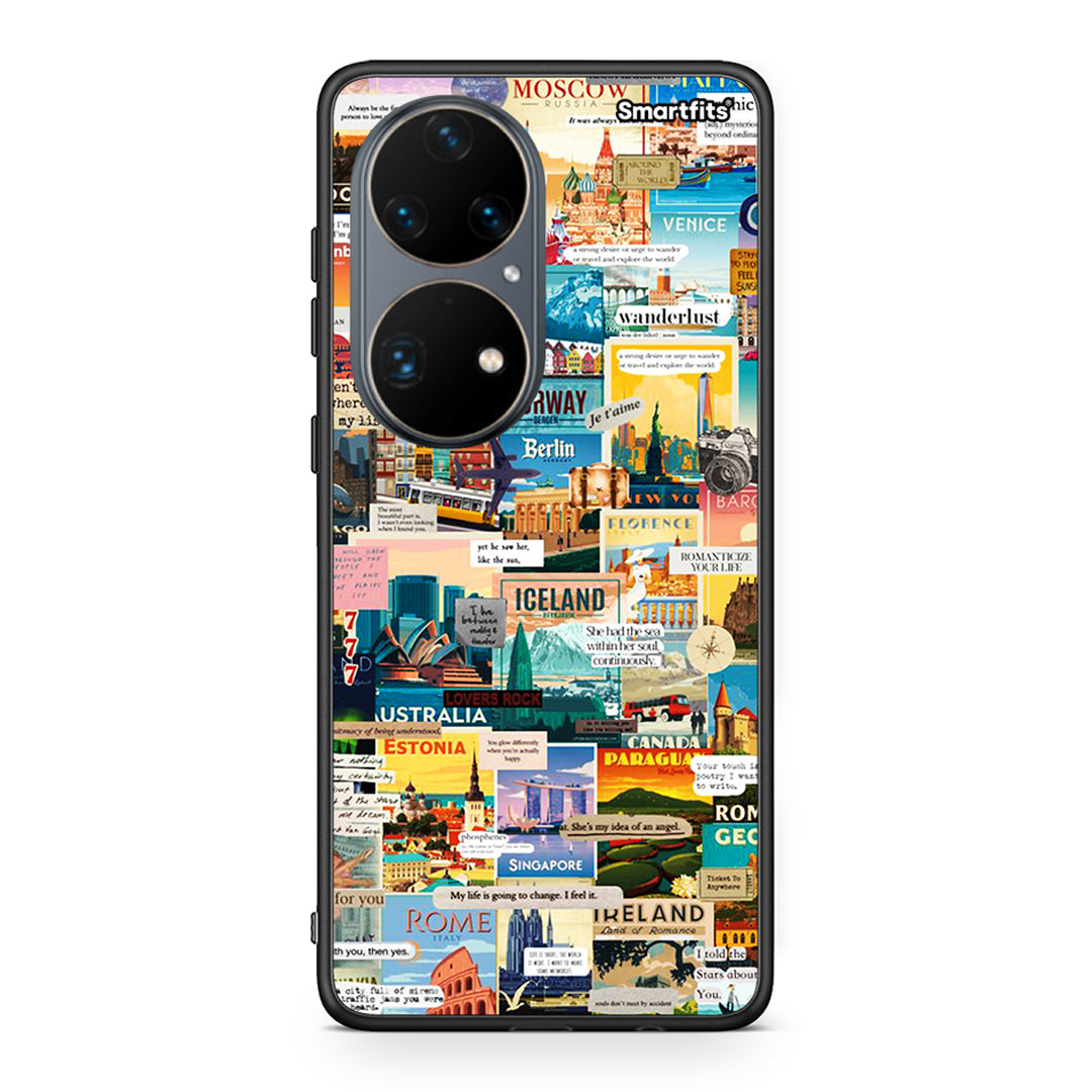 Huawei P50 Pro Live To Travel θήκη από τη Smartfits με σχέδιο στο πίσω μέρος και μαύρο περίβλημα | Smartphone case with colorful back and black bezels by Smartfits