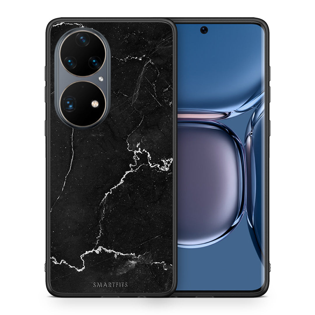 Θήκη Huawei P50 Pro Marble Black από τη Smartfits με σχέδιο στο πίσω μέρος και μαύρο περίβλημα | Huawei P50 Pro Marble Black case with colorful back and black bezels