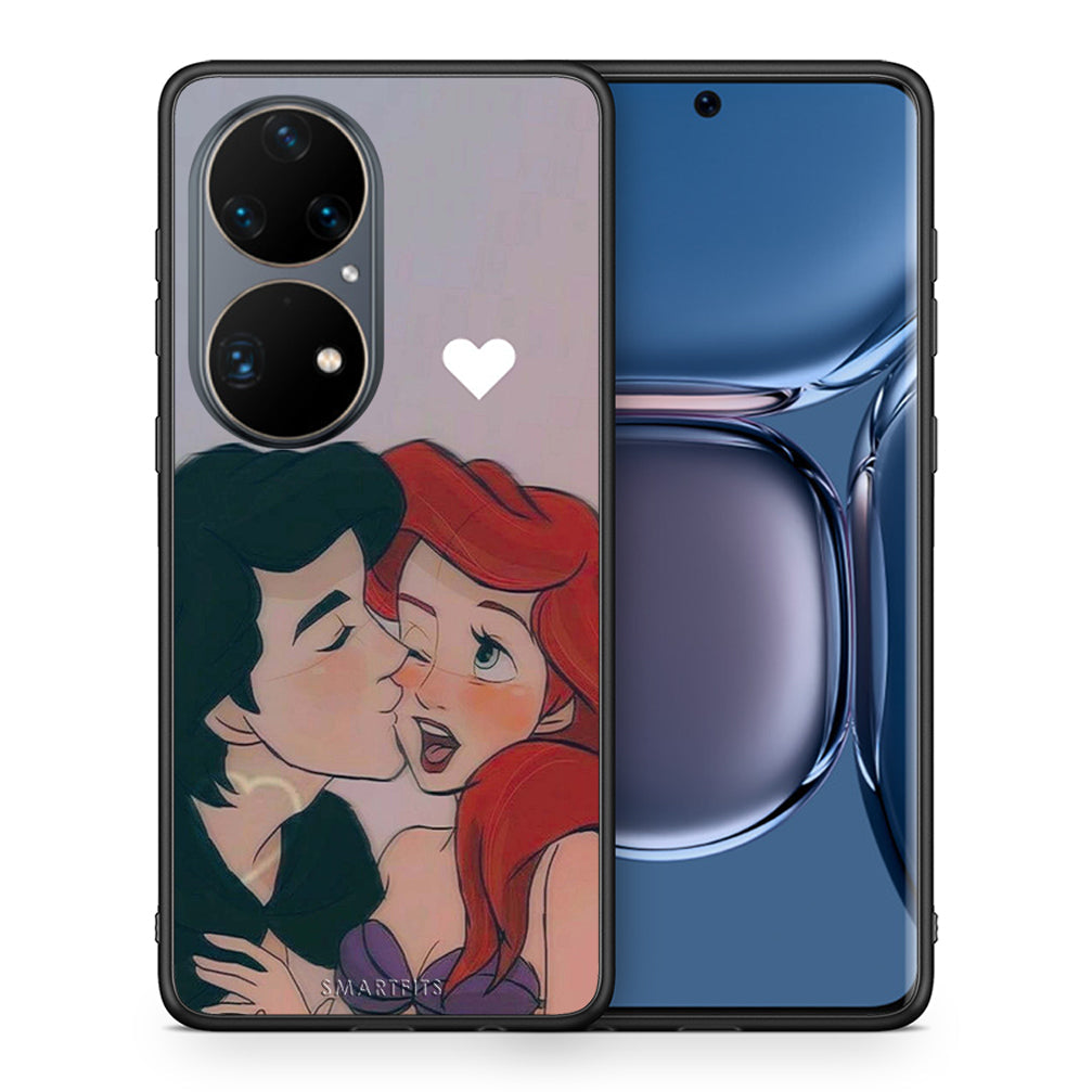 Θήκη Αγίου Βαλεντίνου Huawei P50 Pro Mermaid Love από τη Smartfits με σχέδιο στο πίσω μέρος και μαύρο περίβλημα | Huawei P50 Pro Mermaid Love case with colorful back and black bezels