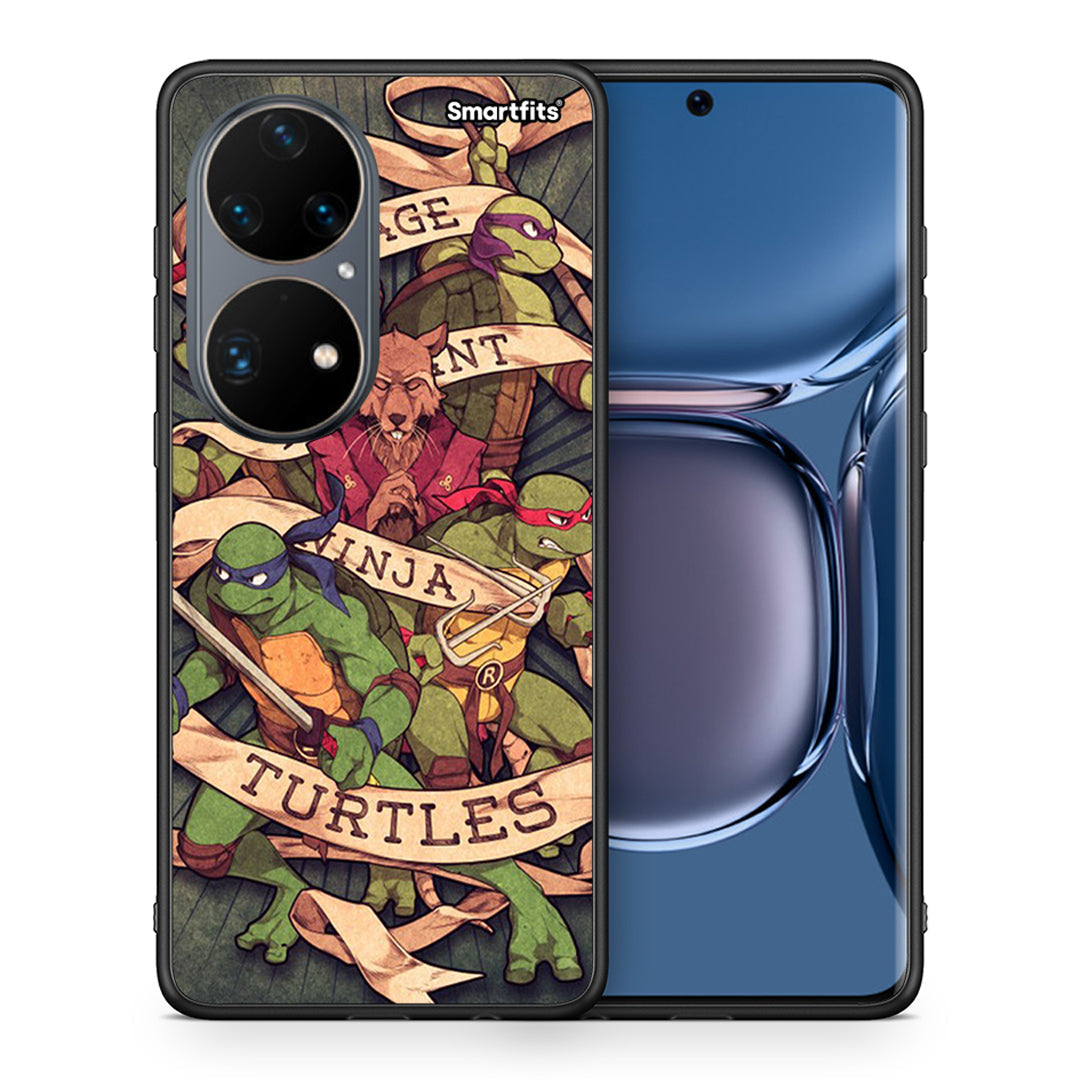 Θήκη Huawei P50 Pro Ninja Turtles από τη Smartfits με σχέδιο στο πίσω μέρος και μαύρο περίβλημα | Huawei P50 Pro Ninja Turtles case with colorful back and black bezels