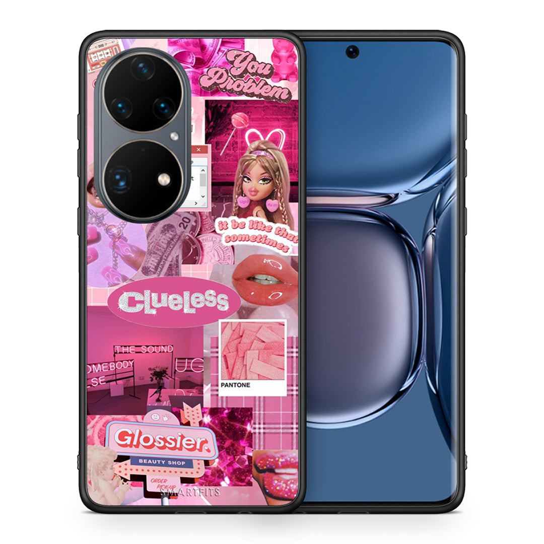 Θήκη Αγίου Βαλεντίνου Huawei P50 Pro Pink Love από τη Smartfits με σχέδιο στο πίσω μέρος και μαύρο περίβλημα | Huawei P50 Pro Pink Love case with colorful back and black bezels