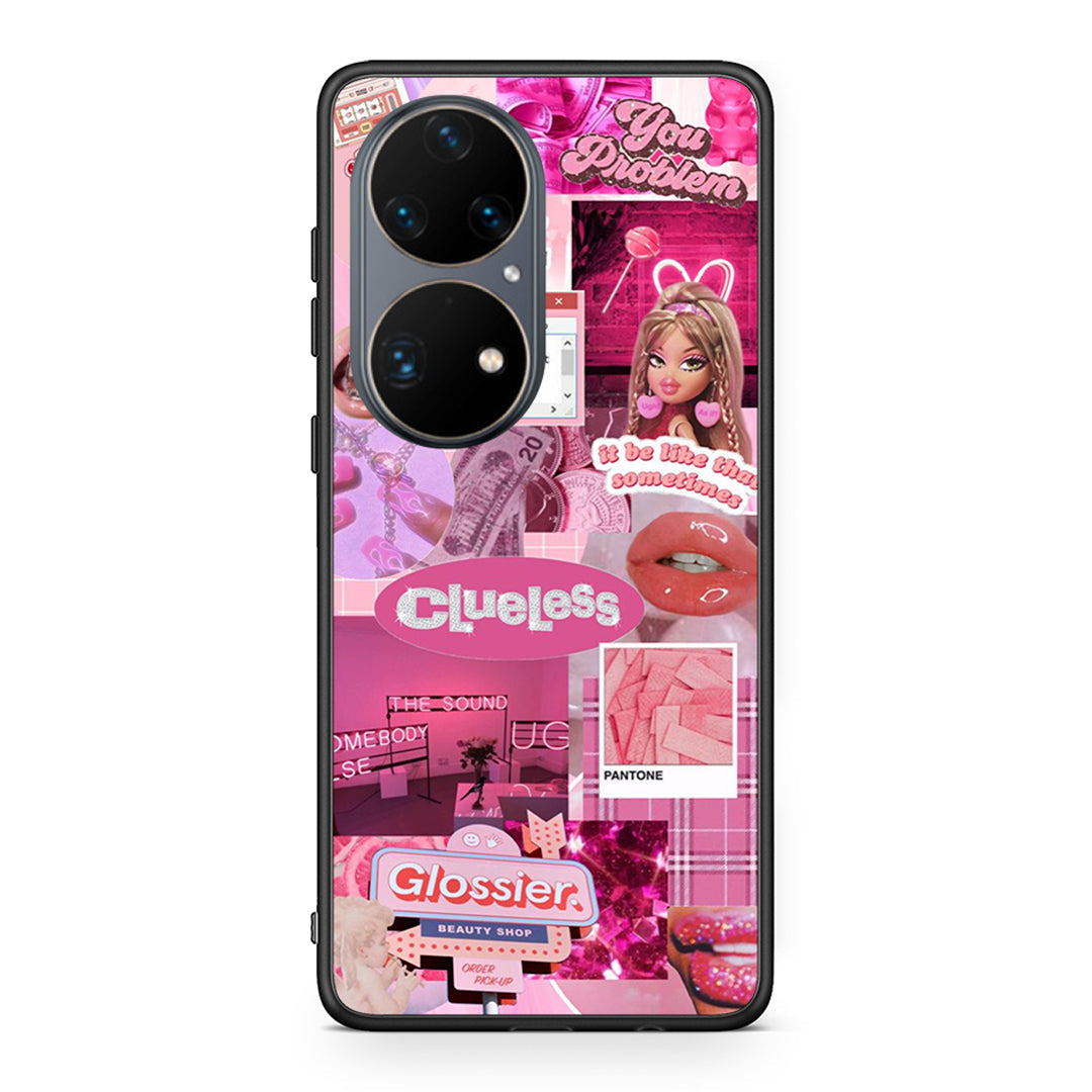 Huawei P50 Pro Pink Love Θήκη Αγίου Βαλεντίνου από τη Smartfits με σχέδιο στο πίσω μέρος και μαύρο περίβλημα | Smartphone case with colorful back and black bezels by Smartfits