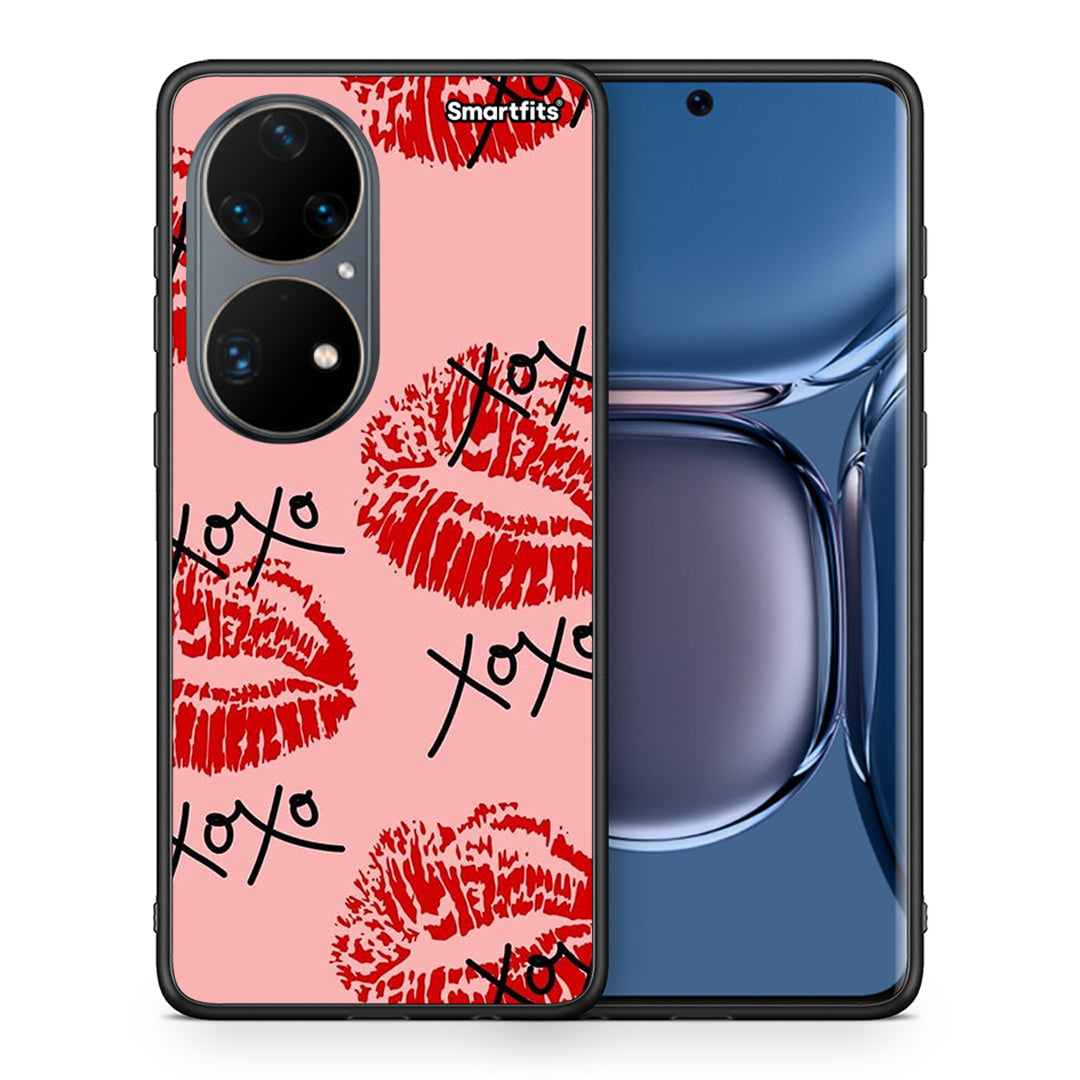 Θήκη Huawei P50 Pro XOXO Lips από τη Smartfits με σχέδιο στο πίσω μέρος και μαύρο περίβλημα | Huawei P50 Pro XOXO Lips case with colorful back and black bezels