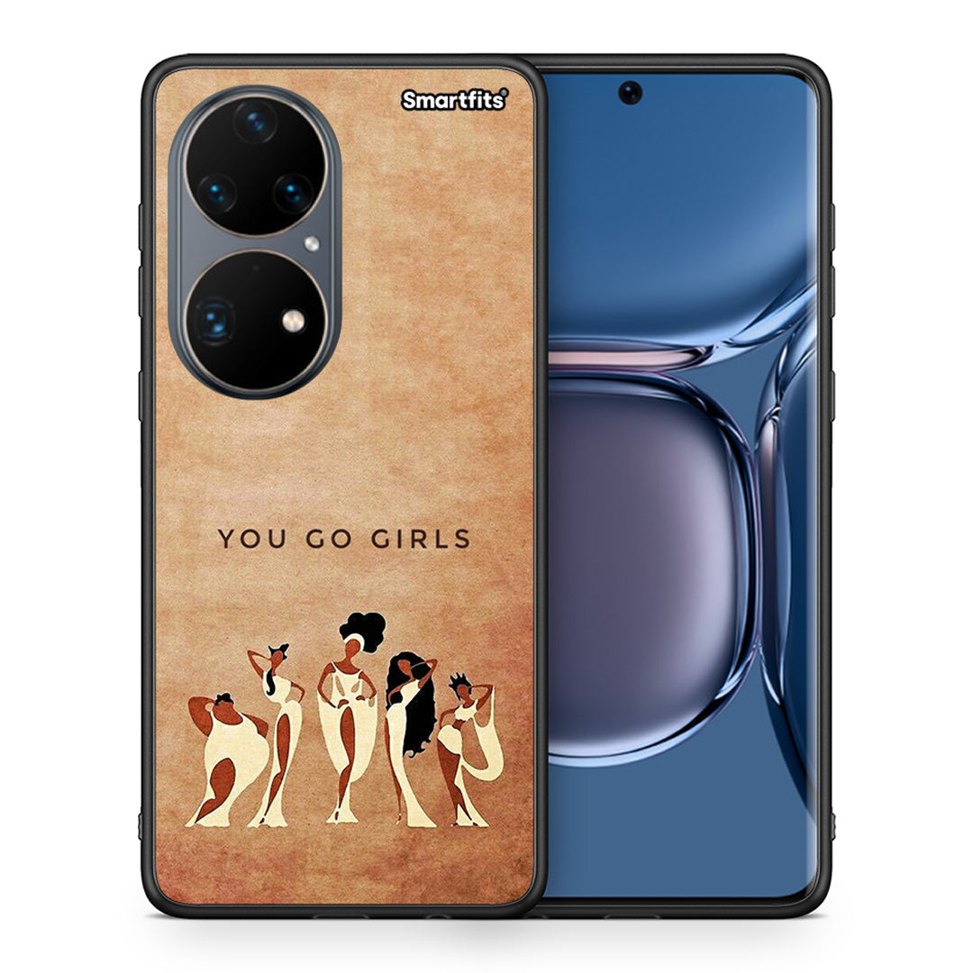 Θήκη Huawei P50 Pro You Go Girl από τη Smartfits με σχέδιο στο πίσω μέρος και μαύρο περίβλημα | Huawei P50 Pro You Go Girl case with colorful back and black bezels