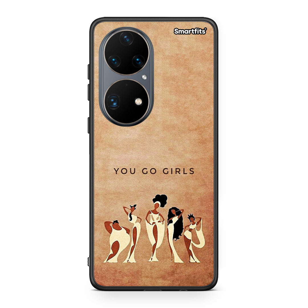 Huawei P50 Pro You Go Girl θήκη από τη Smartfits με σχέδιο στο πίσω μέρος και μαύρο περίβλημα | Smartphone case with colorful back and black bezels by Smartfits