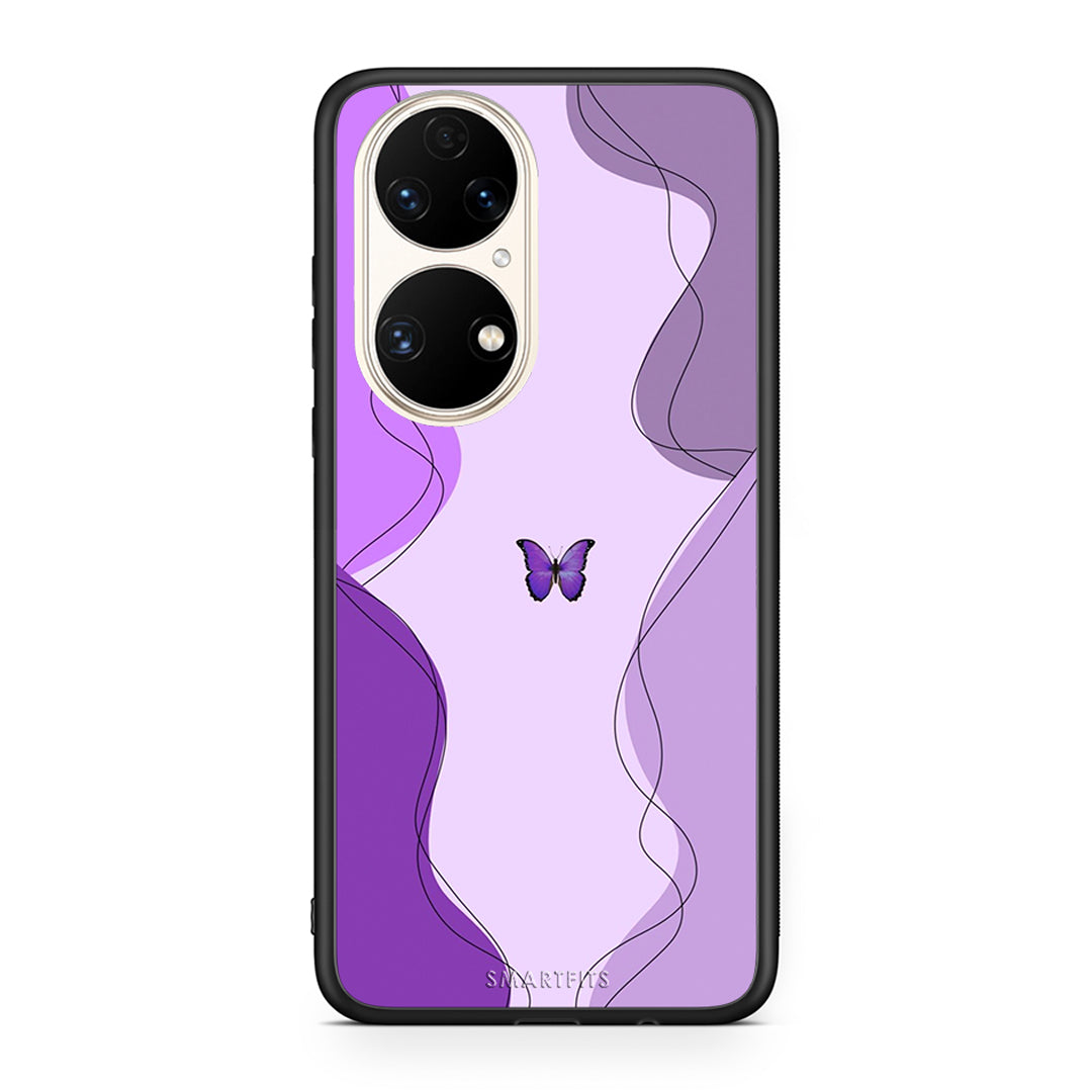 Huawei P50 Purple Mariposa Θήκη Αγίου Βαλεντίνου από τη Smartfits με σχέδιο στο πίσω μέρος και μαύρο περίβλημα | Smartphone case with colorful back and black bezels by Smartfits