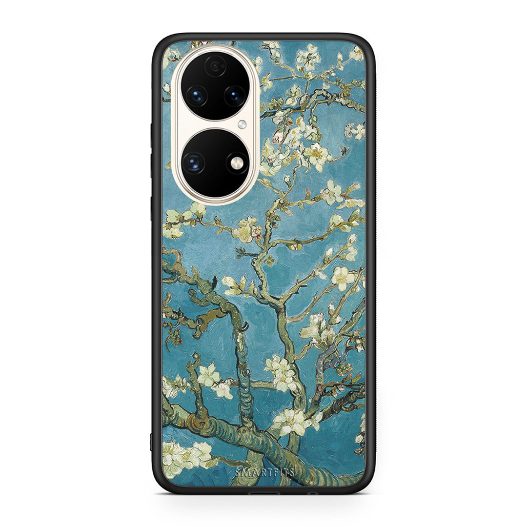 Huawei P50 White Blossoms θήκη από τη Smartfits με σχέδιο στο πίσω μέρος και μαύρο περίβλημα | Smartphone case with colorful back and black bezels by Smartfits