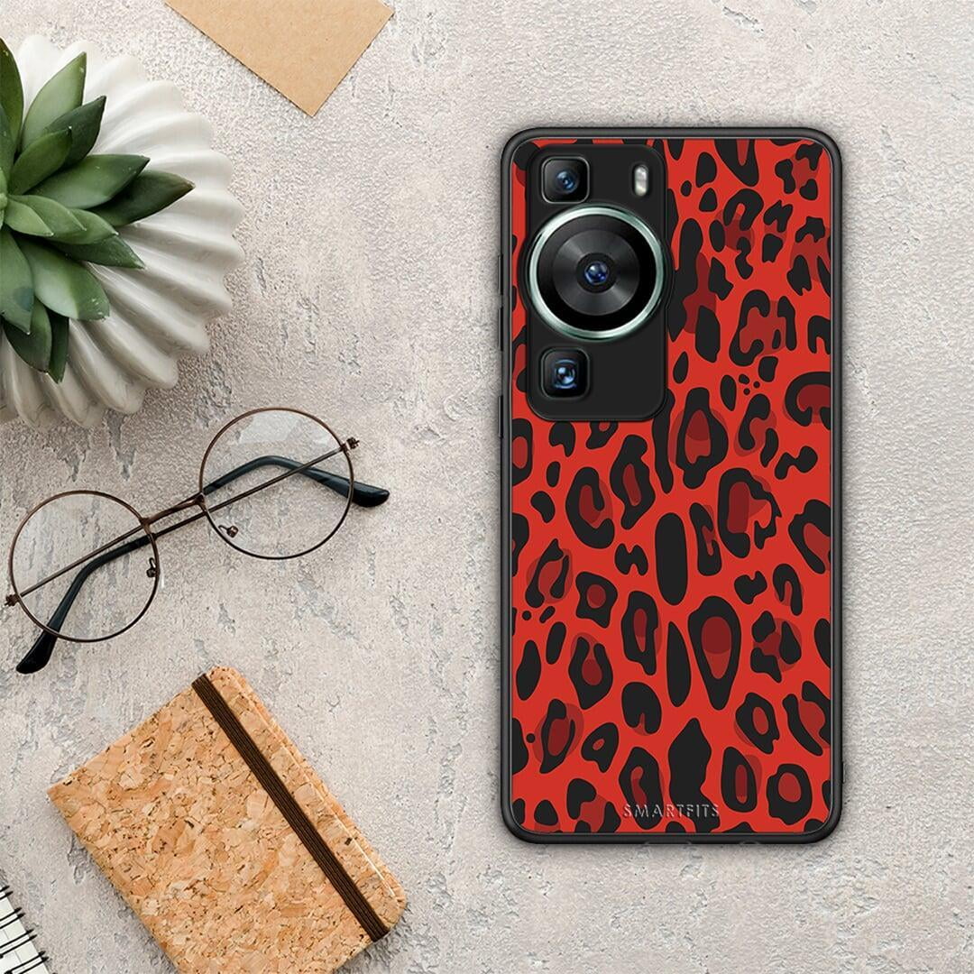 Θήκη Huawei P60 Animal Red Leopard από τη Smartfits με σχέδιο στο πίσω μέρος και μαύρο περίβλημα | Huawei P60 Animal Red Leopard Case with Colorful Back and Black Bezels