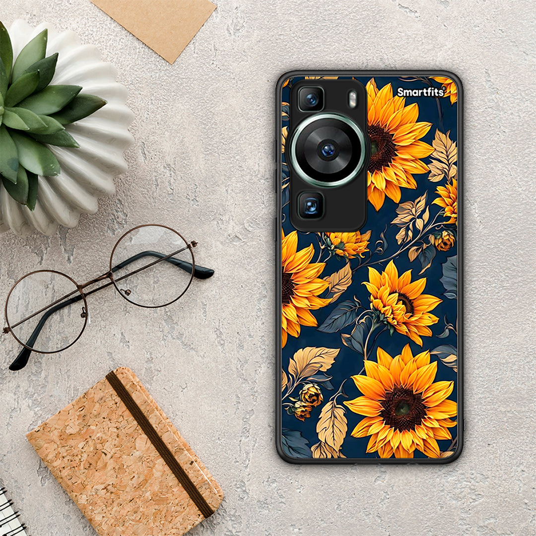 Θήκη Huawei P60 Autumn Sunflowers από τη Smartfits με σχέδιο στο πίσω μέρος και μαύρο περίβλημα | Huawei P60 Autumn Sunflowers Case with Colorful Back and Black Bezels