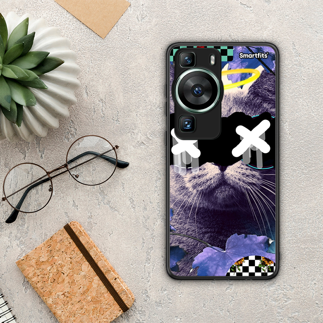 Θήκη Huawei P60 Cat Collage από τη Smartfits με σχέδιο στο πίσω μέρος και μαύρο περίβλημα | Huawei P60 Cat Collage Case with Colorful Back and Black Bezels