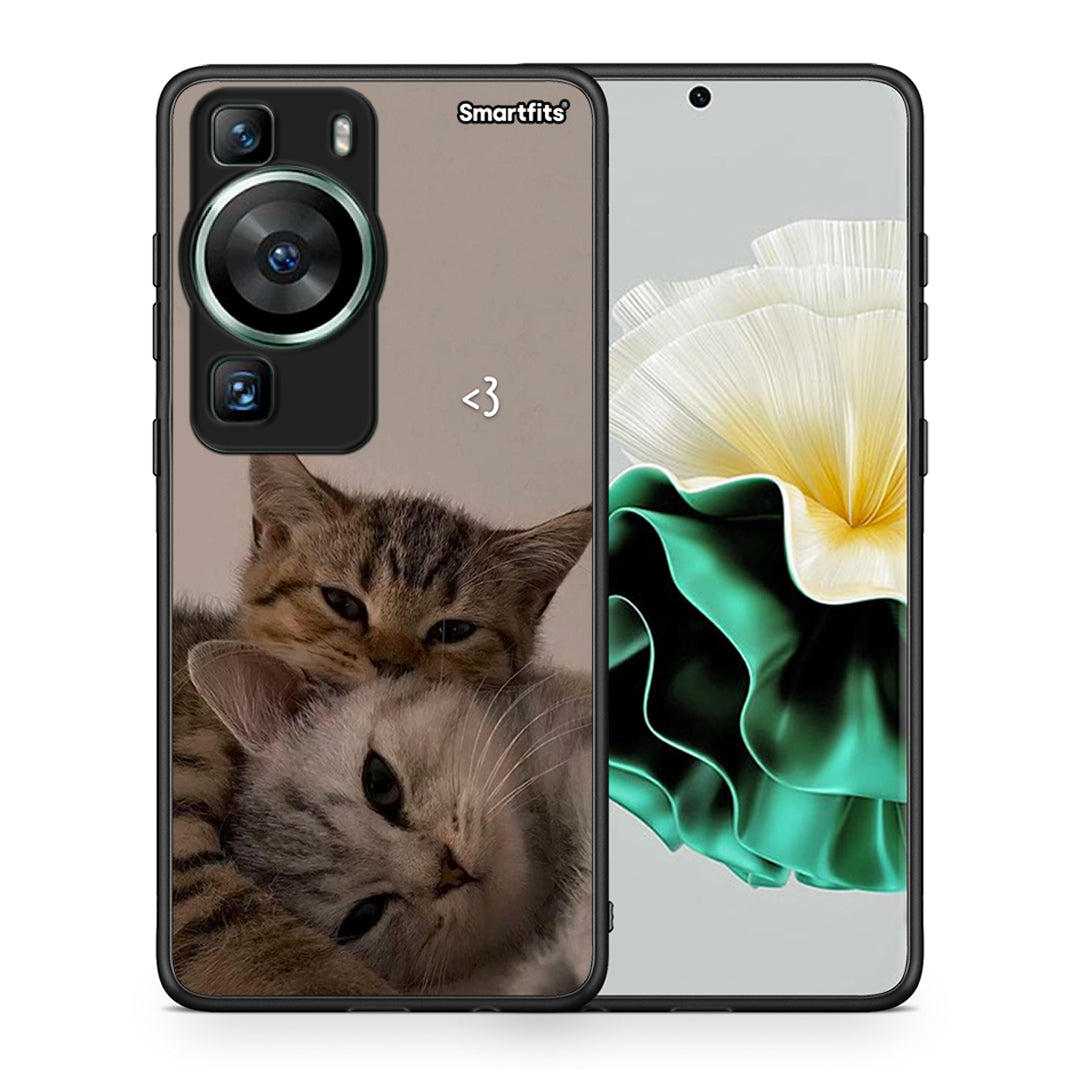 Θήκη Huawei P60 Cats In Love από τη Smartfits με σχέδιο στο πίσω μέρος και μαύρο περίβλημα | Huawei P60 Cats In Love Case with Colorful Back and Black Bezels