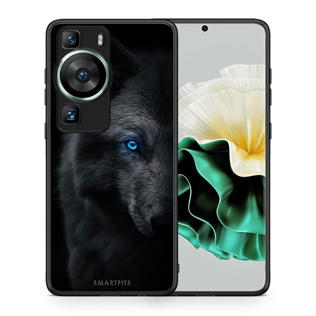 Θήκη Huawei P60 Dark Wolf από τη Smartfits με σχέδιο στο πίσω μέρος και μαύρο περίβλημα | Huawei P60 Dark Wolf Case with Colorful Back and Black Bezels