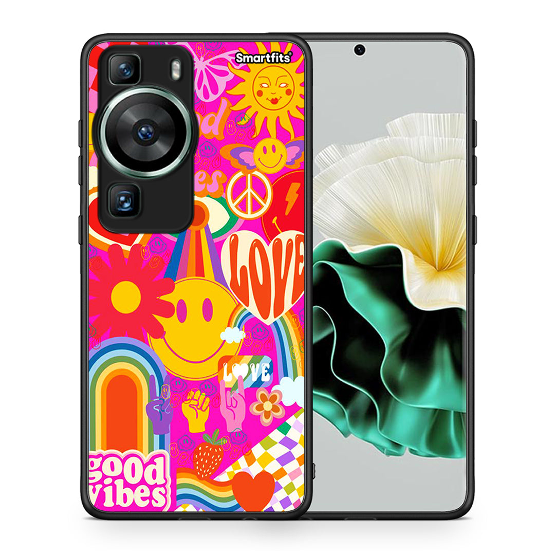 Θήκη Huawei P60 Hippie Love από τη Smartfits με σχέδιο στο πίσω μέρος και μαύρο περίβλημα | Huawei P60 Hippie Love Case with Colorful Back and Black Bezels