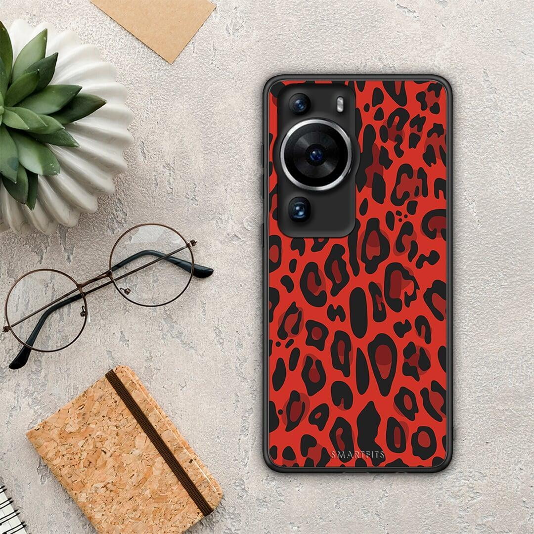 Θήκη Huawei P60 Pro Animal Red Leopard από τη Smartfits με σχέδιο στο πίσω μέρος και μαύρο περίβλημα | Huawei P60 Pro Animal Red Leopard Case with Colorful Back and Black Bezels