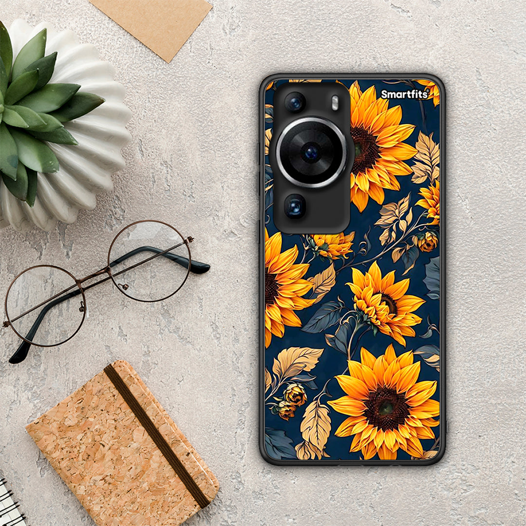 Θήκη Huawei P60 Pro Autumn Sunflowers από τη Smartfits με σχέδιο στο πίσω μέρος και μαύρο περίβλημα | Huawei P60 Pro Autumn Sunflowers Case with Colorful Back and Black Bezels
