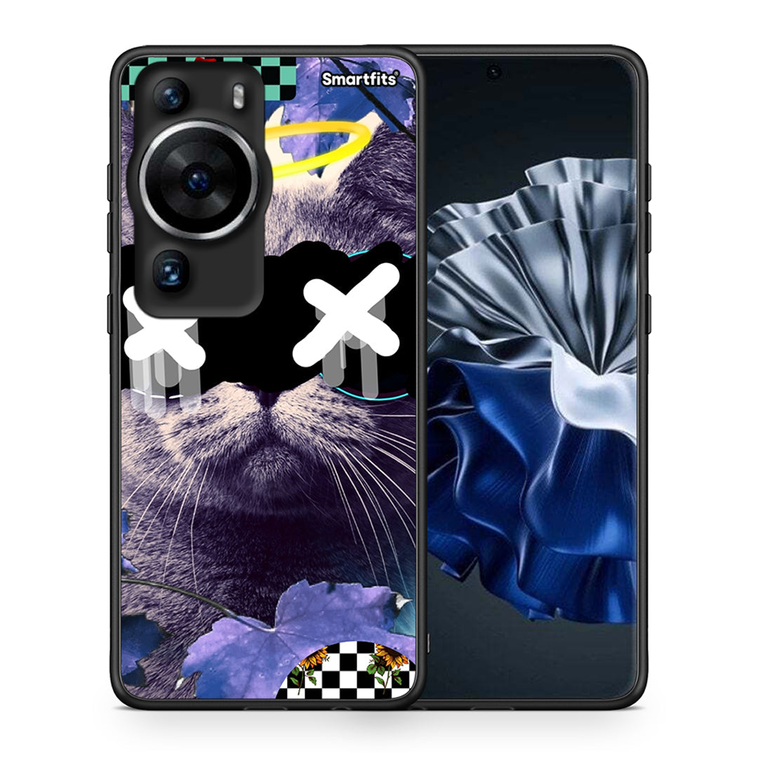Θήκη Huawei P60 Pro Cat Collage από τη Smartfits με σχέδιο στο πίσω μέρος και μαύρο περίβλημα | Huawei P60 Pro Cat Collage Case with Colorful Back and Black Bezels