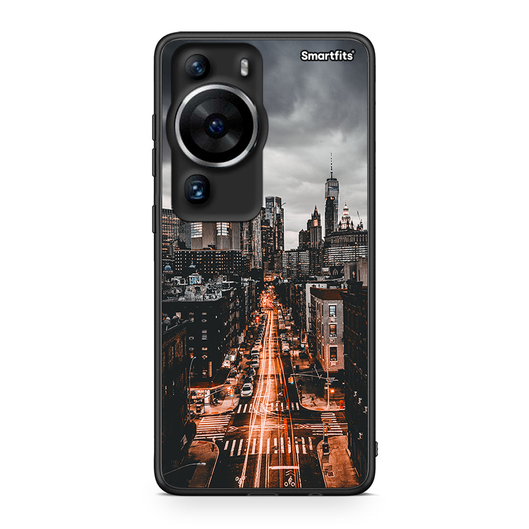 Θήκη Huawei P60 Pro City Lights από τη Smartfits με σχέδιο στο πίσω μέρος και μαύρο περίβλημα | Huawei P60 Pro City Lights Case with Colorful Back and Black Bezels