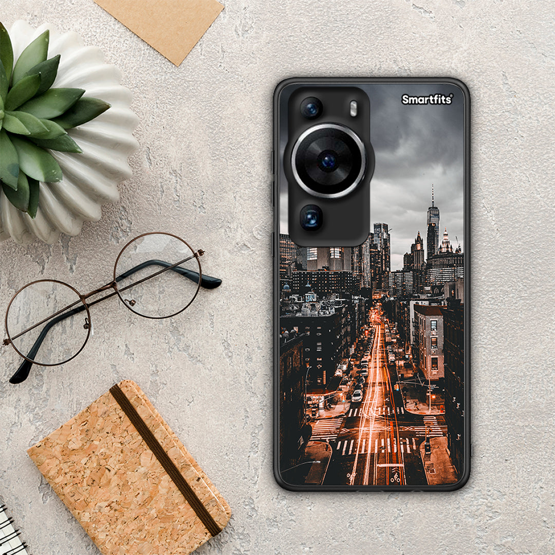 Θήκη Huawei P60 Pro City Lights από τη Smartfits με σχέδιο στο πίσω μέρος και μαύρο περίβλημα | Huawei P60 Pro City Lights Case with Colorful Back and Black Bezels
