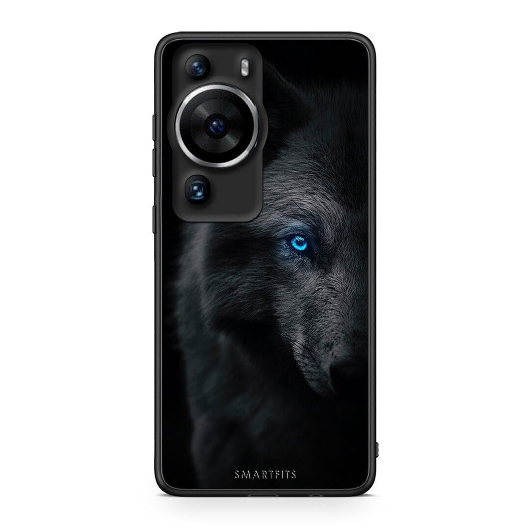 Θήκη Huawei P60 Pro Dark Wolf από τη Smartfits με σχέδιο στο πίσω μέρος και μαύρο περίβλημα | Huawei P60 Pro Dark Wolf Case with Colorful Back and Black Bezels