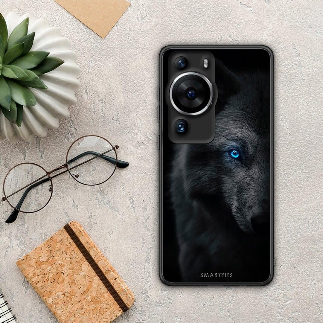 Θήκη Huawei P60 Pro Dark Wolf από τη Smartfits με σχέδιο στο πίσω μέρος και μαύρο περίβλημα | Huawei P60 Pro Dark Wolf Case with Colorful Back and Black Bezels