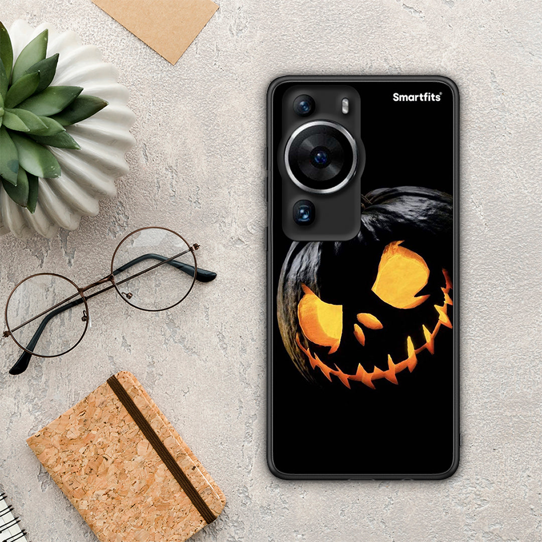 Θήκη Huawei P60 Pro Halloween Scary Pumpkin από τη Smartfits με σχέδιο στο πίσω μέρος και μαύρο περίβλημα | Huawei P60 Pro Halloween Scary Pumpkin Case with Colorful Back and Black Bezels