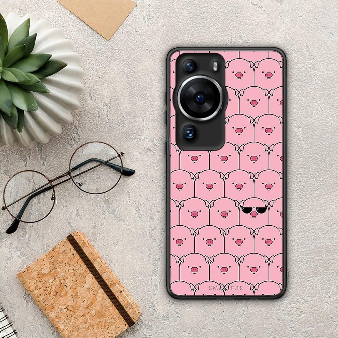 Θήκη Huawei P60 Pro Pig Glasses από τη Smartfits με σχέδιο στο πίσω μέρος και μαύρο περίβλημα | Huawei P60 Pro Pig Glasses Case with Colorful Back and Black Bezels